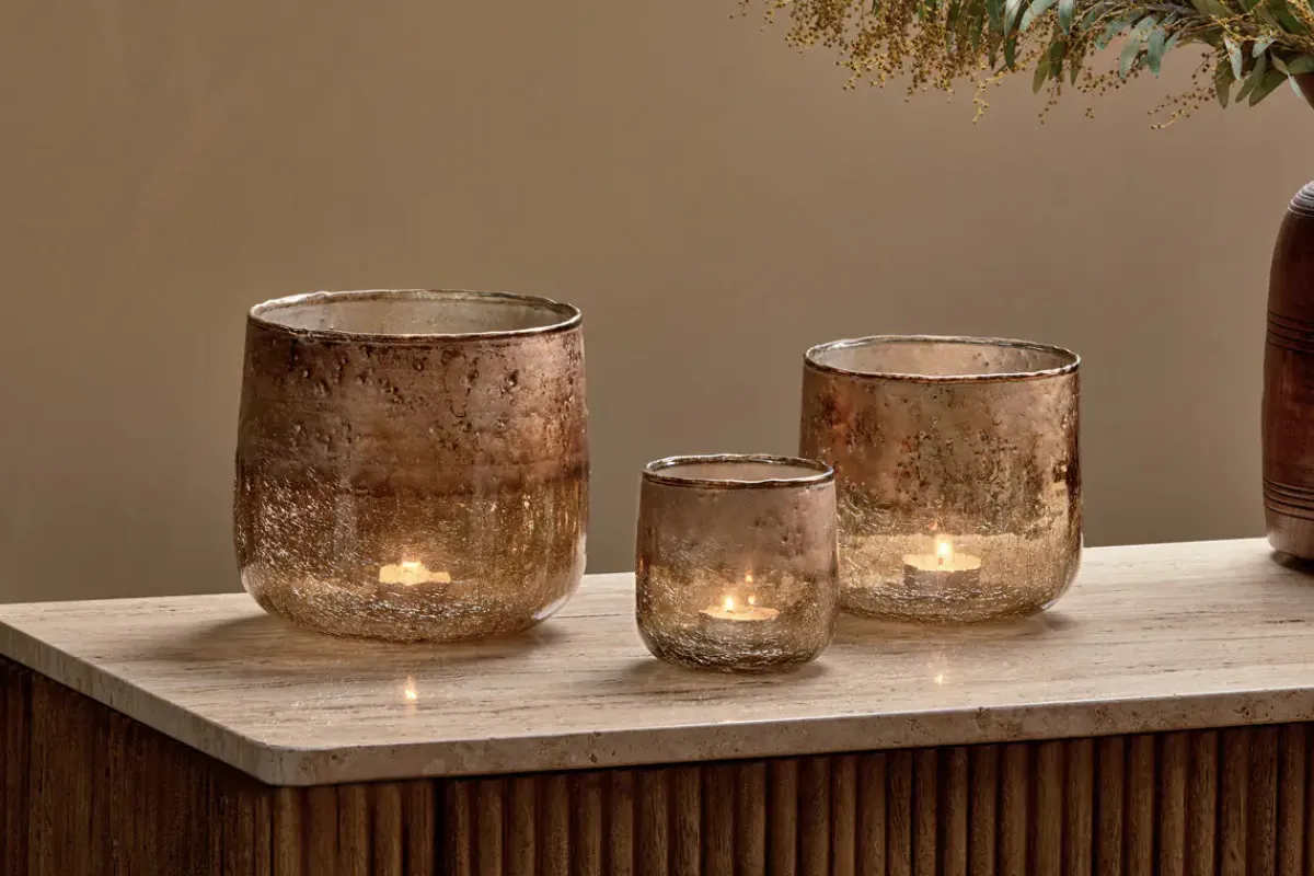 Decorative Home Accessories|Fireside^Nkuku Konara Glass Tealight Holder - Copper Smoke