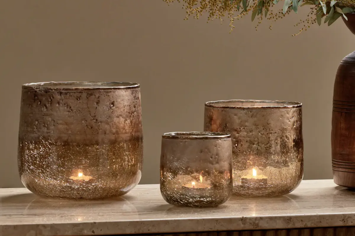 Decorative Home Accessories|Fireside^Nkuku Konara Glass Tealight Holder - Copper Smoke