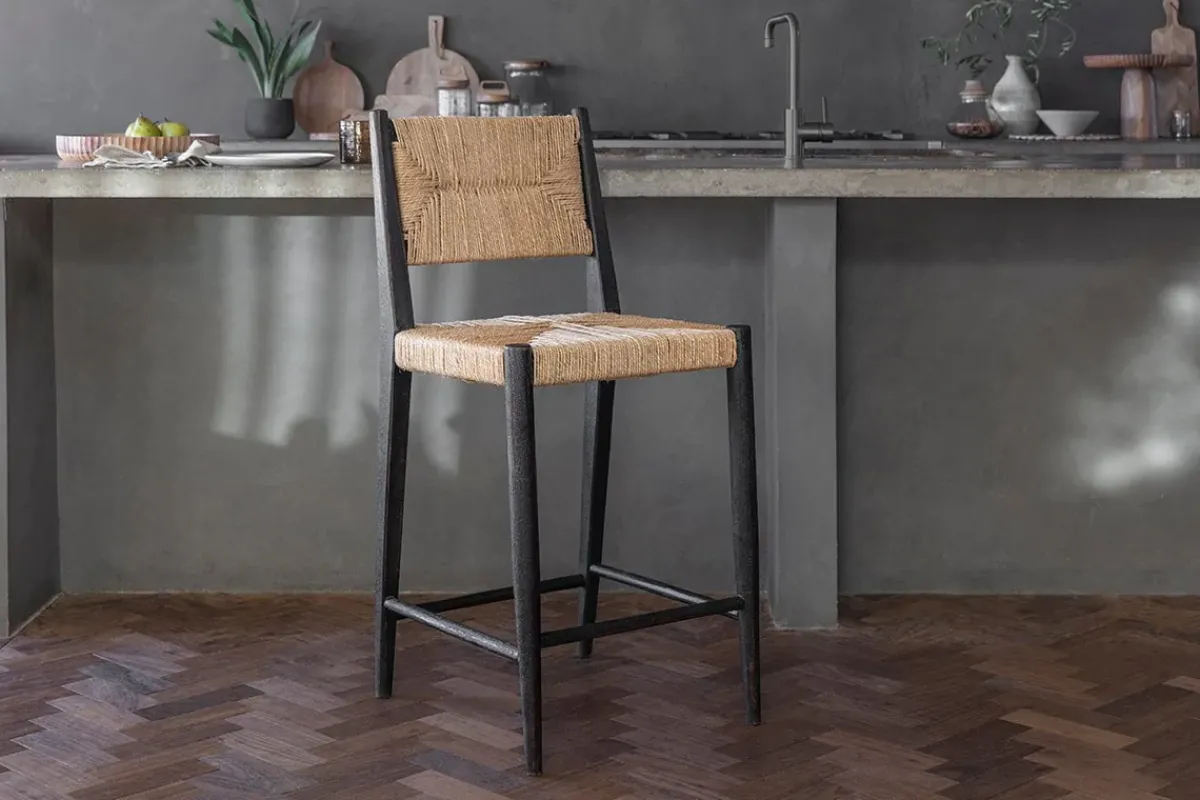 Kitchen & Dining|Bar Stools & Bar Chairs^Nkuku Lohanda Acacia & Munja Grass Counter Chair - Charcoal
