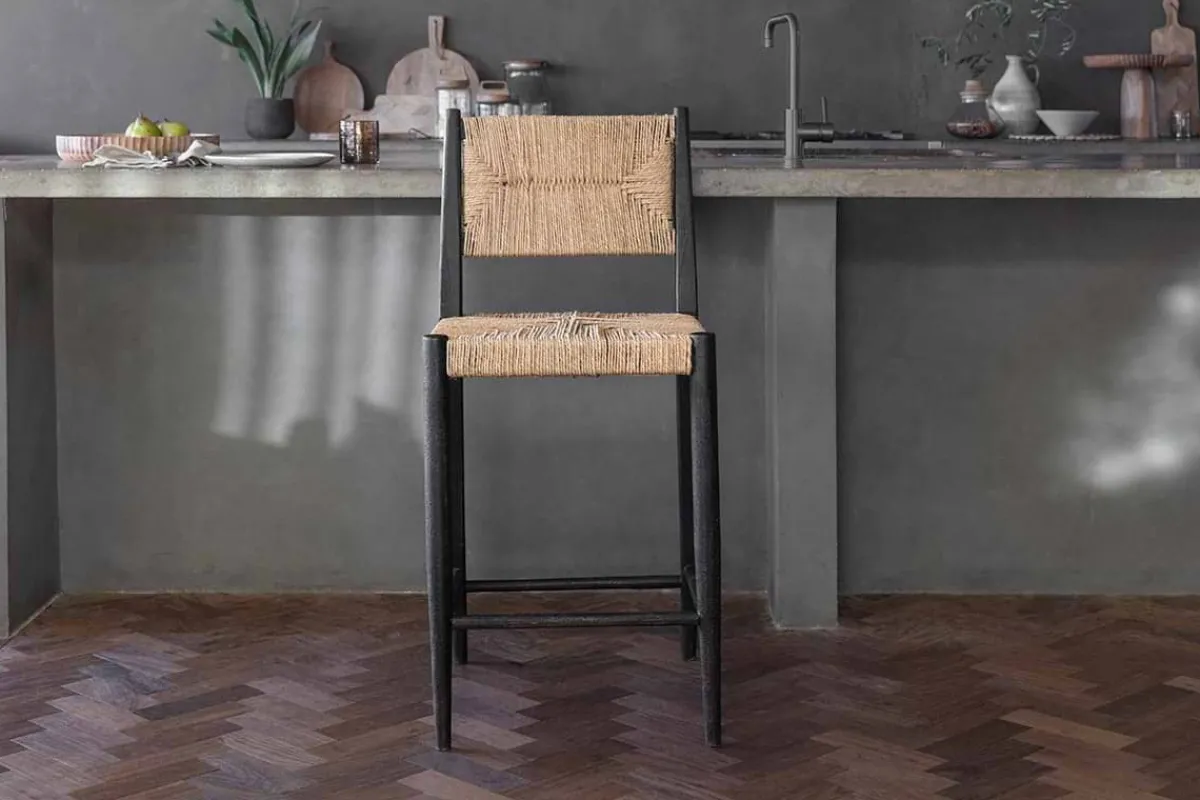 Kitchen & Dining|Bar Stools & Bar Chairs^Nkuku Lohanda Acacia & Munja Grass Counter Chair - Charcoal