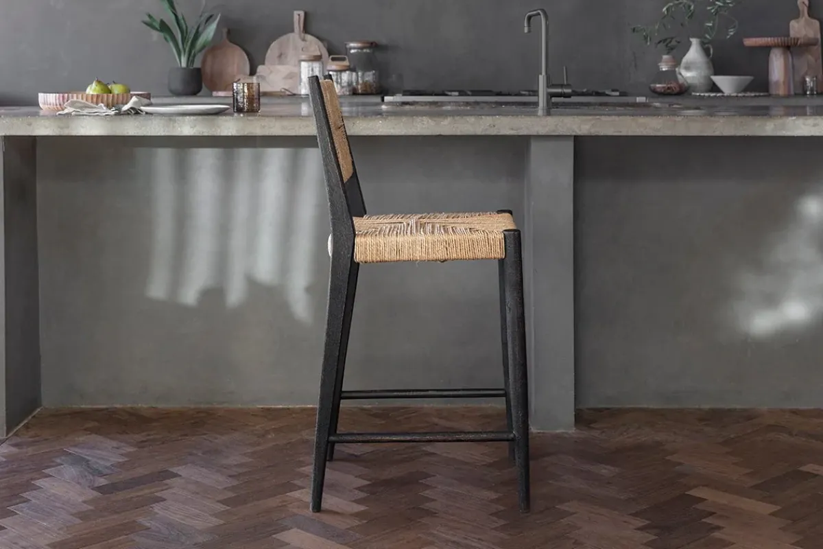 Kitchen & Dining|Bar Stools & Bar Chairs^Nkuku Lohanda Acacia & Munja Grass Counter Chair - Charcoal