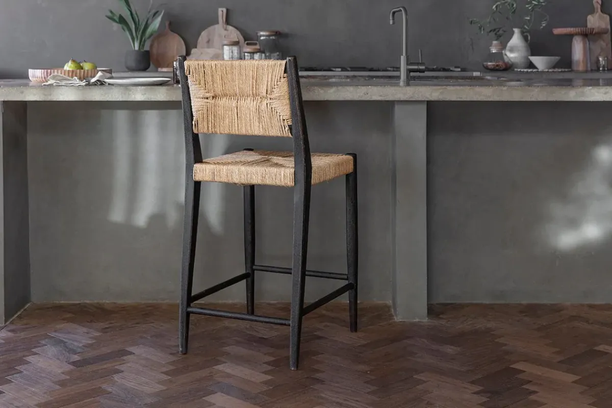 Kitchen & Dining|Bar Stools & Bar Chairs^Nkuku Lohanda Acacia & Munja Grass Counter Chair - Charcoal