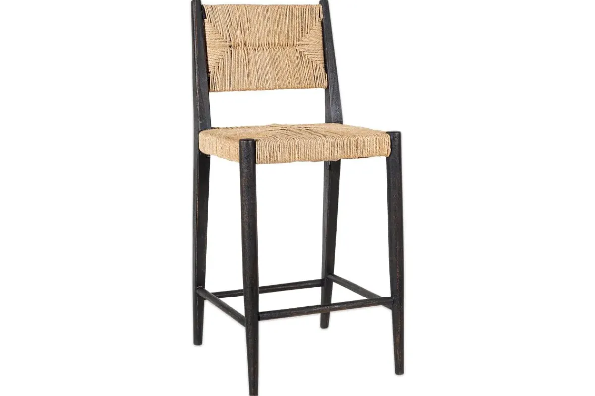 Kitchen & Dining|Bar Stools & Bar Chairs^Nkuku Lohanda Acacia & Munja Grass Counter Chair - Charcoal