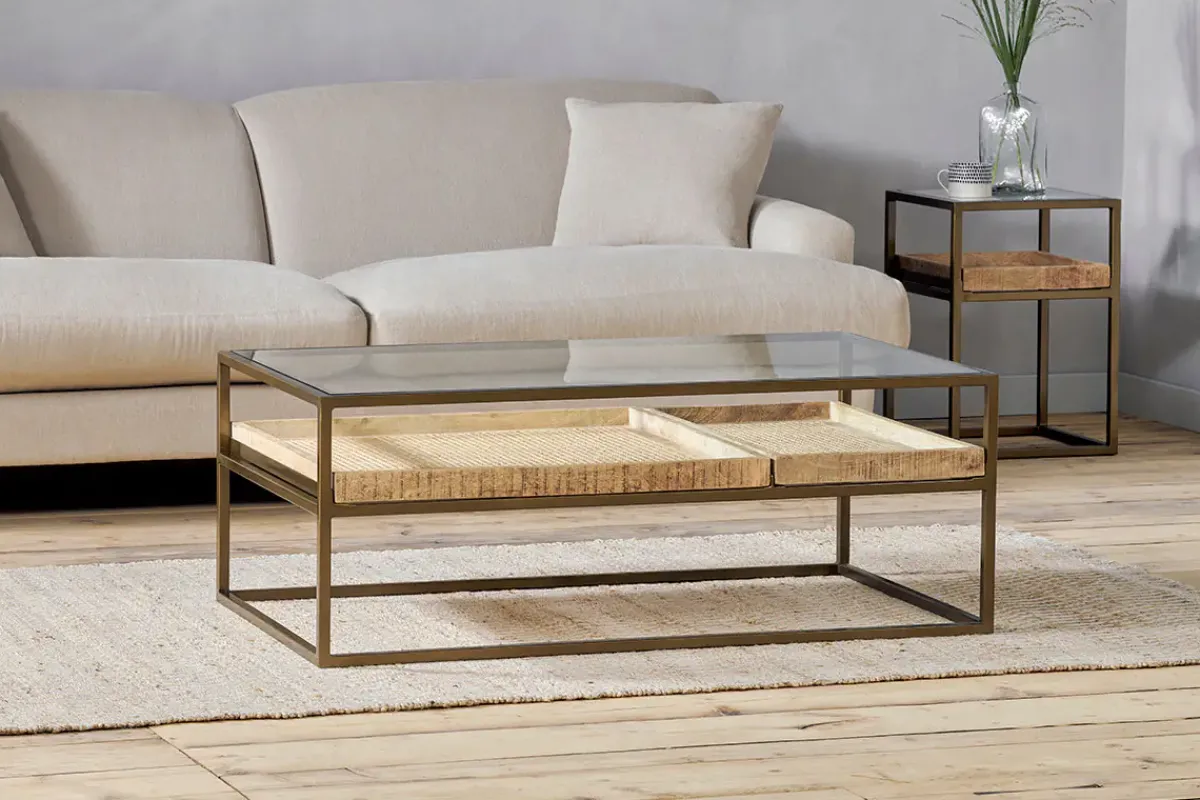 Coffee Tables|Living^Nkuku Luzon Iron & Mango Wood Display Coffee Table - Brass