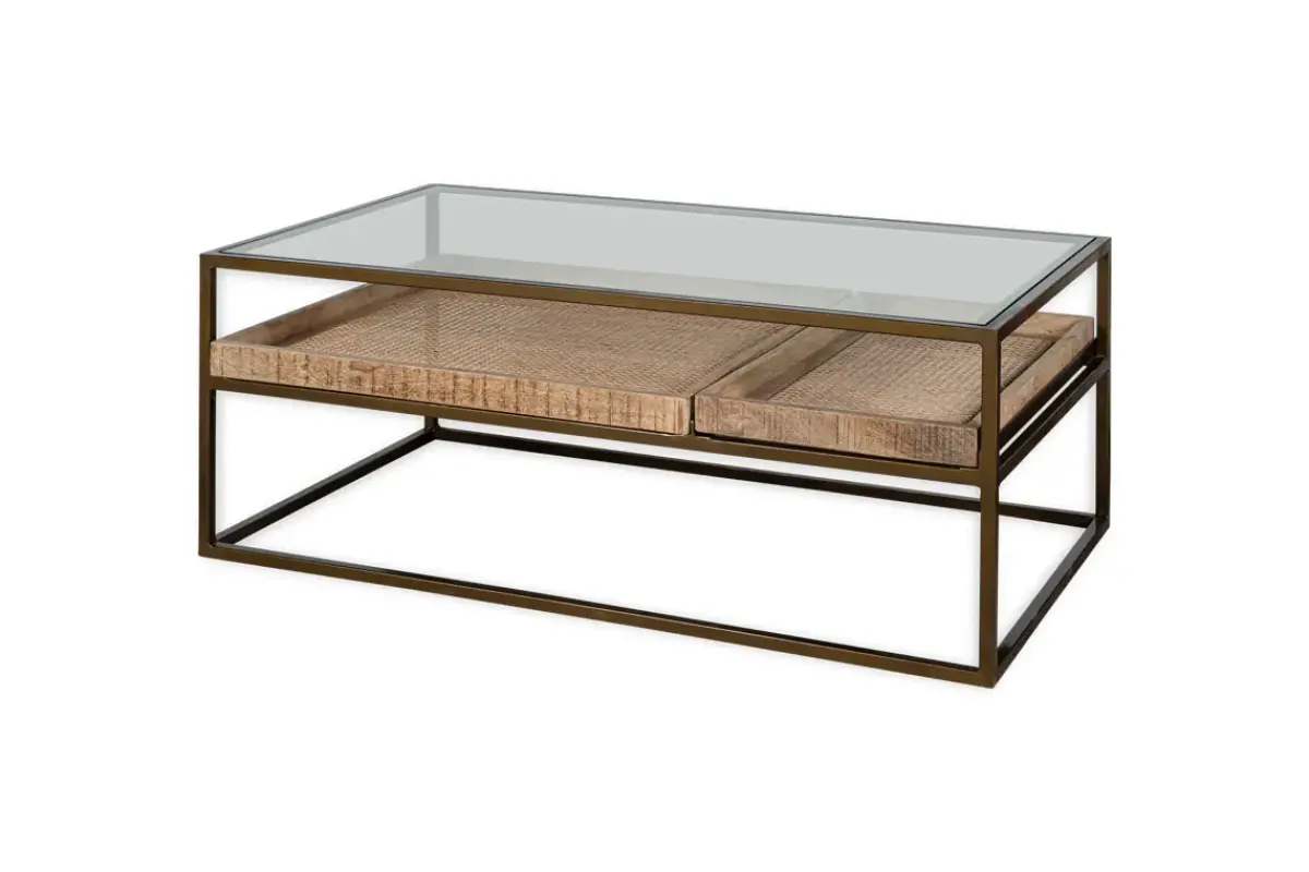 Coffee Tables|Living^Nkuku Luzon Iron & Mango Wood Display Coffee Table - Brass