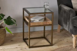 Living|Side Tables^Nkuku Luzon Iron & Mango Wood Display Side Table - Brass