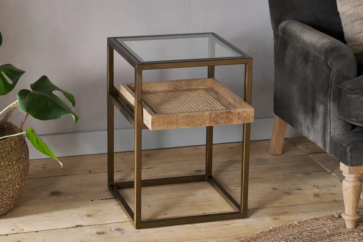 Living|Side Tables^Nkuku Luzon Iron & Mango Wood Display Side Table - Brass