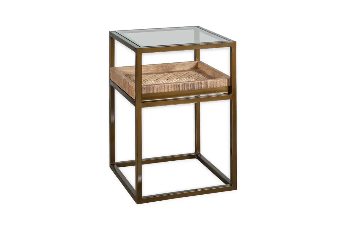Living|Side Tables^Nkuku Luzon Iron & Mango Wood Display Side Table - Brass
