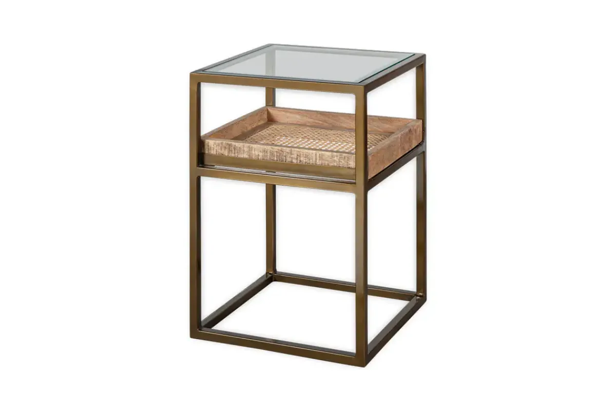 Living|Side Tables^Nkuku Luzon Iron & Mango Wood Display Side Table - Brass