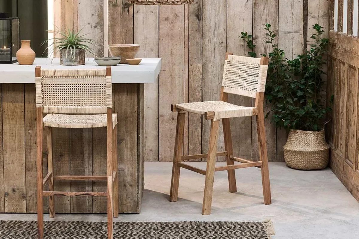 Kitchen & Dining|Bar Stools & Bar Chairs^Nkuku Madrisana Acacia & Rattan Bar Stool