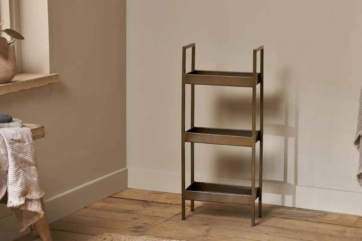 Freestanding Shelves|Storage & Shelving^Nkuku Mahi Bathroom Storage Caddy - Antique Brass