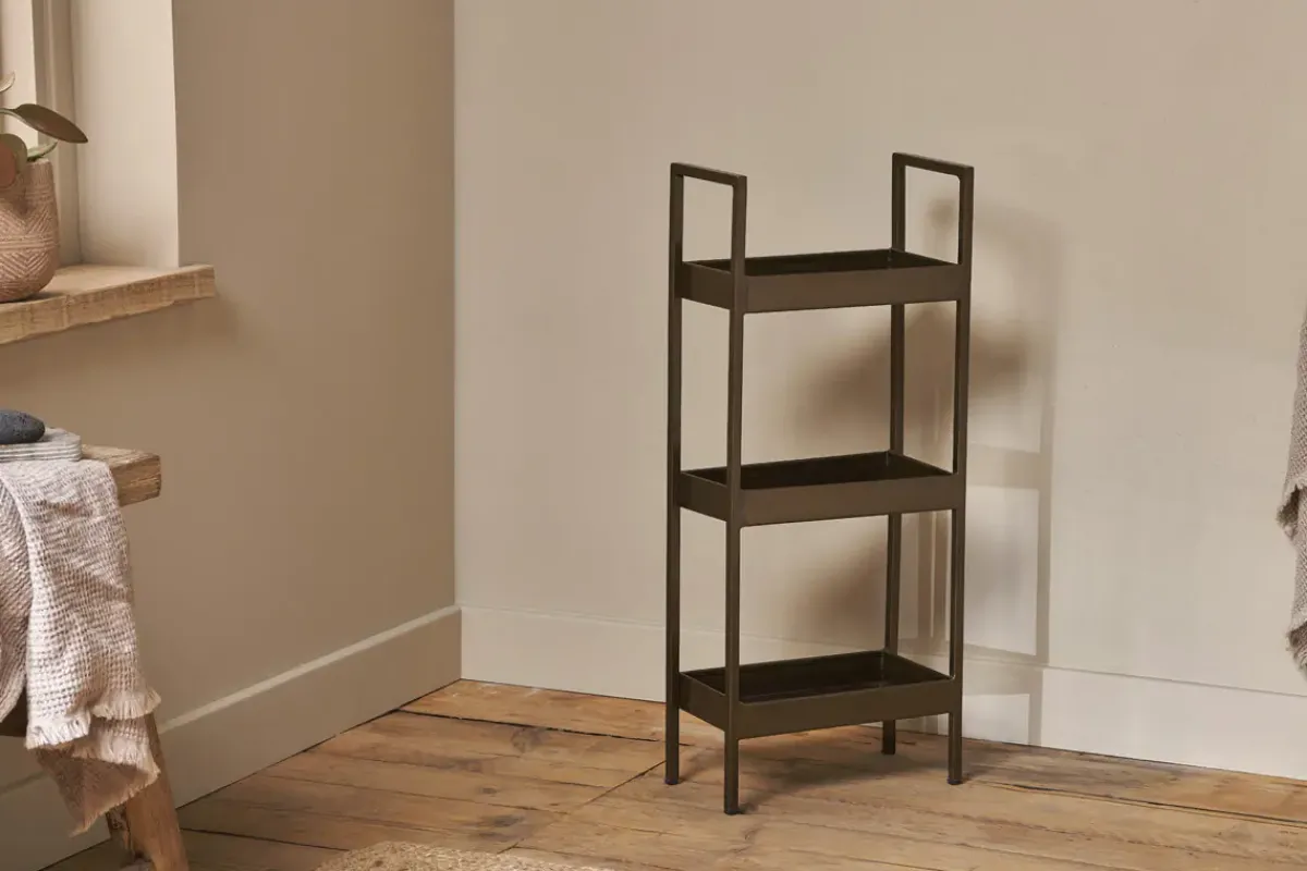 Freestanding Shelves|Storage & Shelving^Nkuku Mahi Bathroom Storage Caddy - Antique Brass