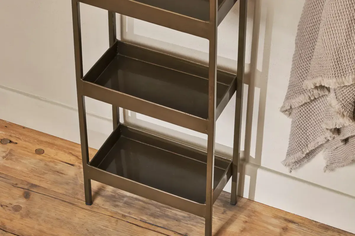 Freestanding Shelves|Storage & Shelving^Nkuku Mahi Bathroom Storage Caddy - Antique Brass