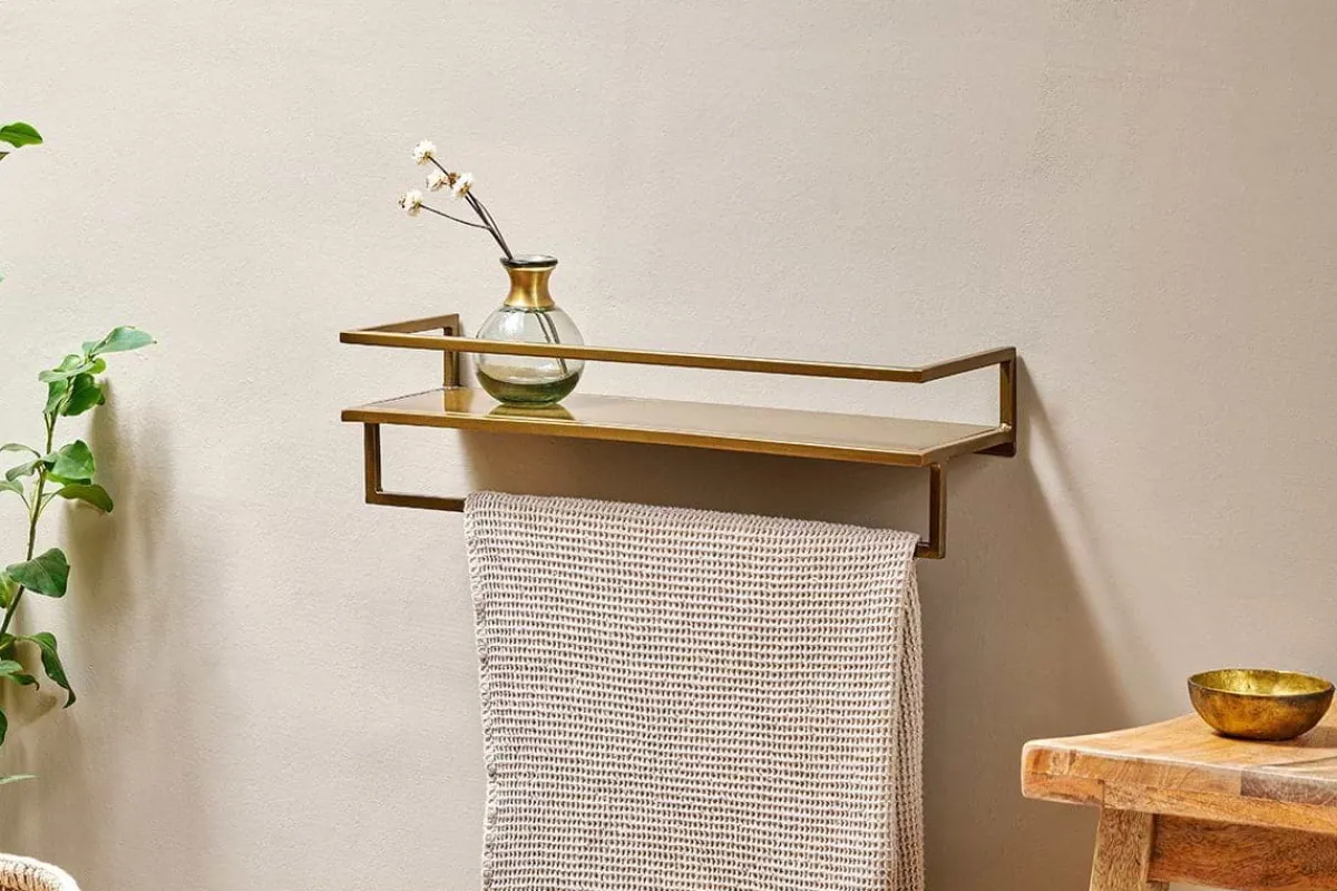 Bathroom Accessories|Storage & Shelving^Nkuku Mahi Wall Shelf With Towel Rail