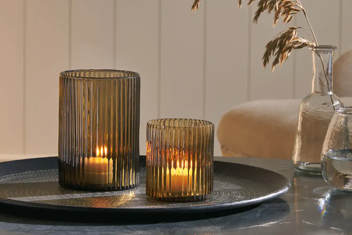 Decorative Home Accessories|Candle Holders^Nkuku Malana Recycled Glass Candle Holder - Smoke Brown