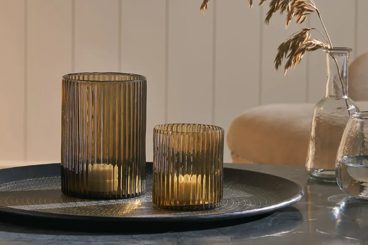 Decorative Home Accessories|Candle Holders^Nkuku Malana Recycled Glass Candle Holder - Smoke Brown