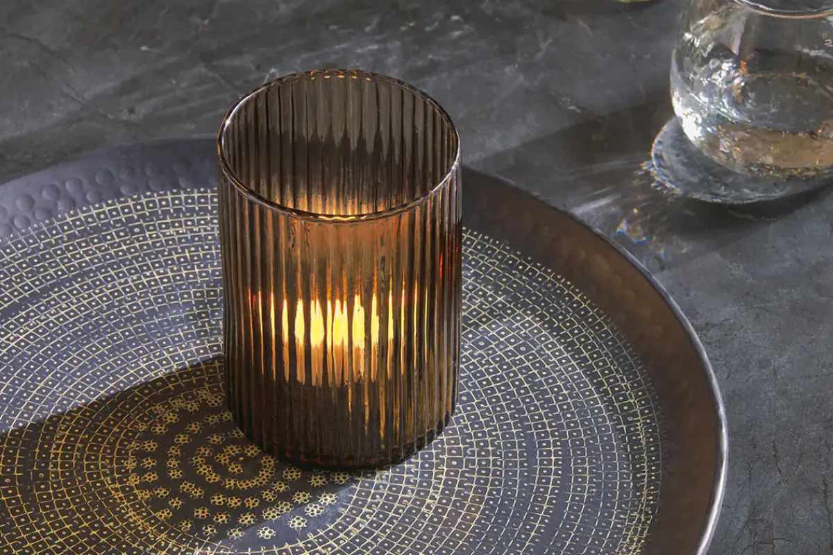 Decorative Home Accessories|Candle Holders^Nkuku Malana Recycled Glass Candle Holder - Smoke Brown