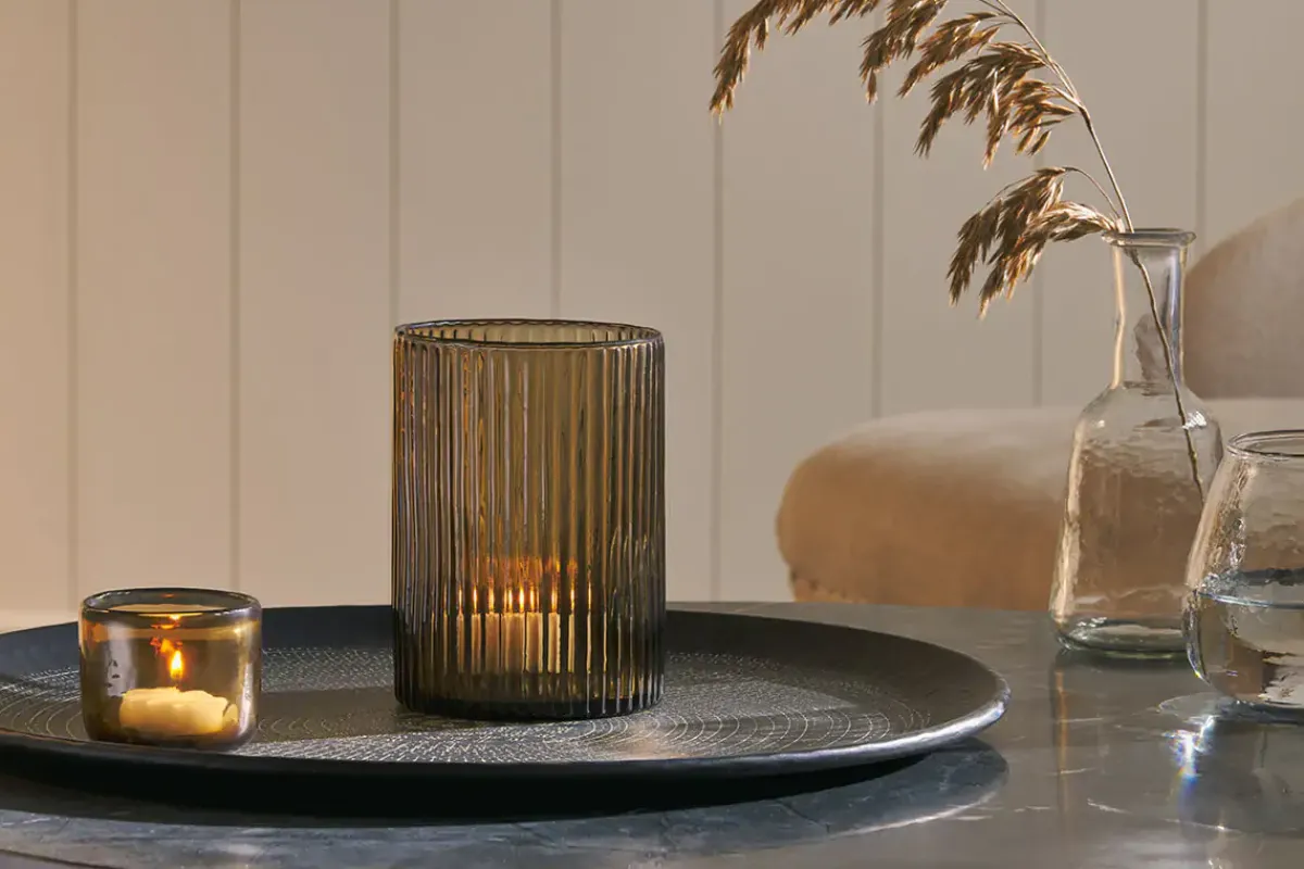 Decorative Home Accessories|Candle Holders^Nkuku Malana Recycled Glass Candle Holder - Smoke Brown