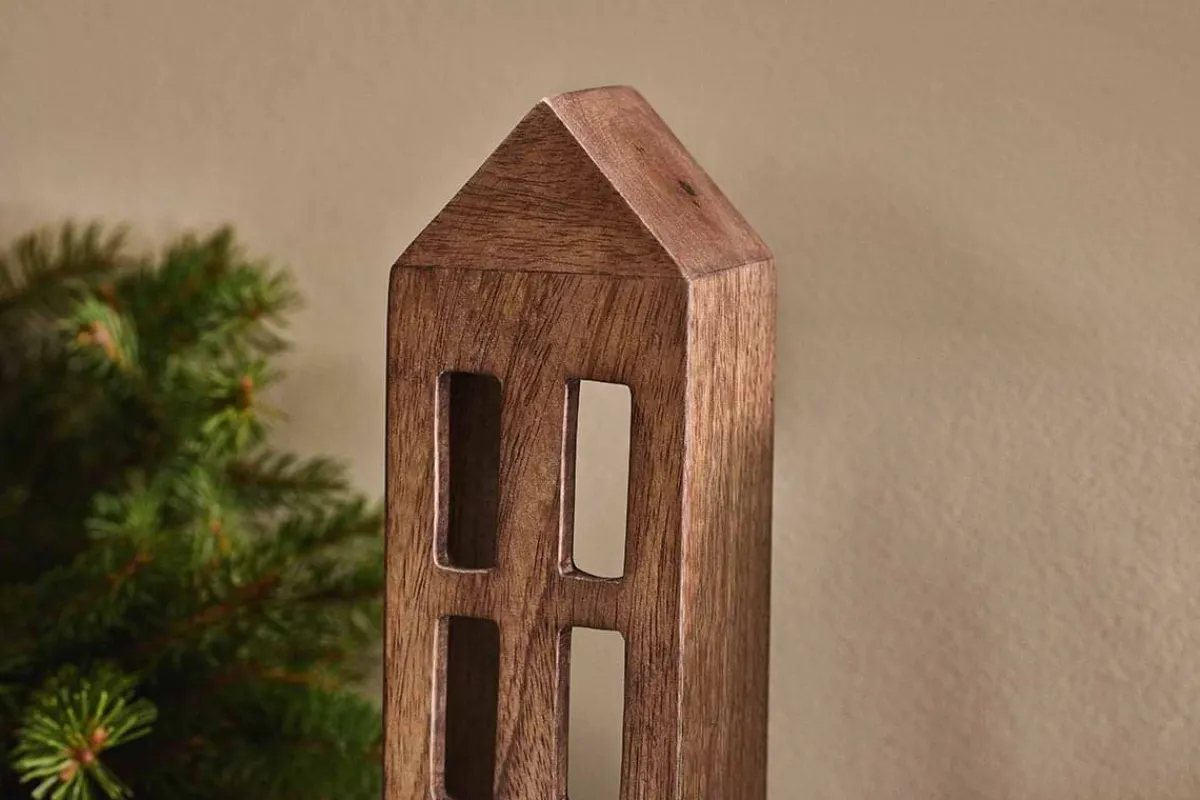 Candles & Candleholders^Nkuku Mandar Mango Wood House - Dark Brown - Large