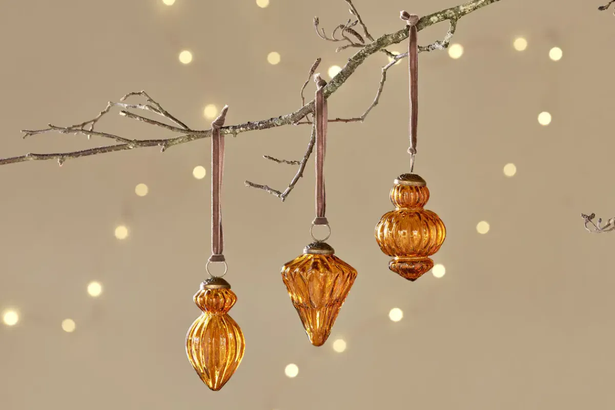 Baubles & Tree Decorations|Bright Christmas^Nkuku Manipur Baubles - (Set of 3) Amber