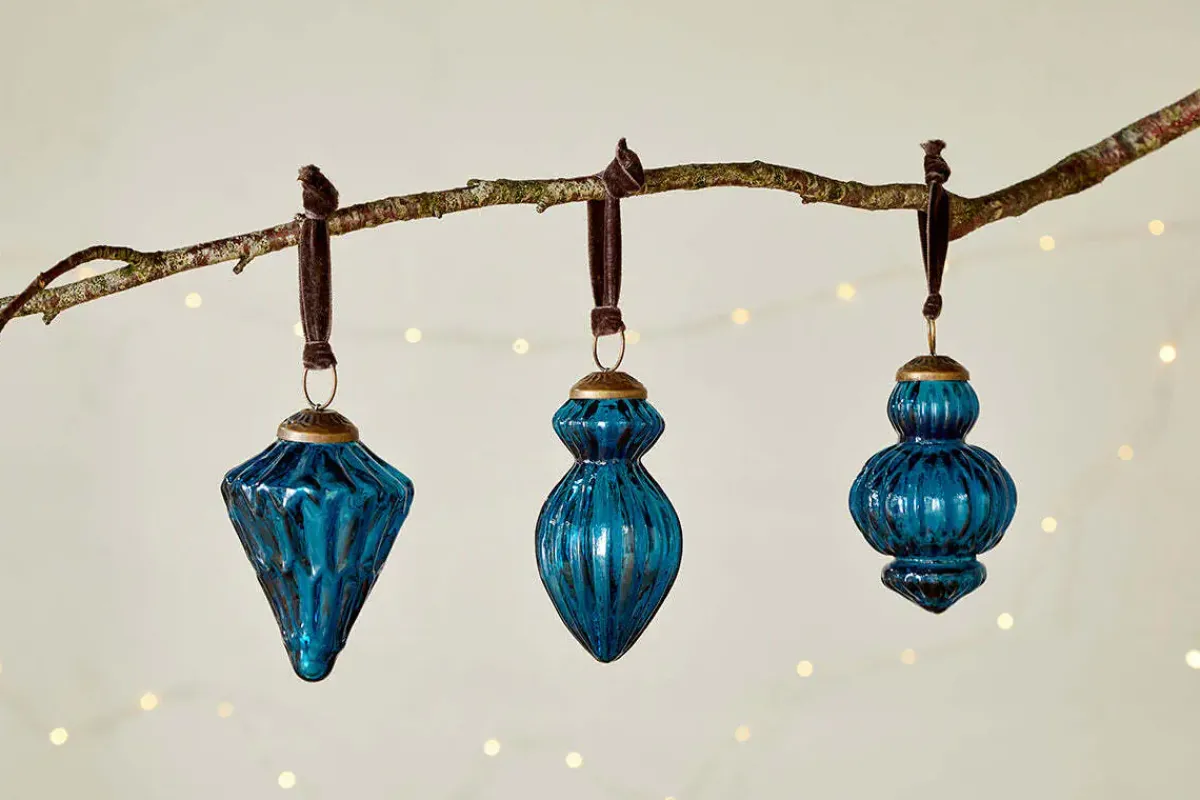 Baubles & Tree Decorations|New Christmas^Nkuku Manipur Baubles - (Set of 3) Indigo