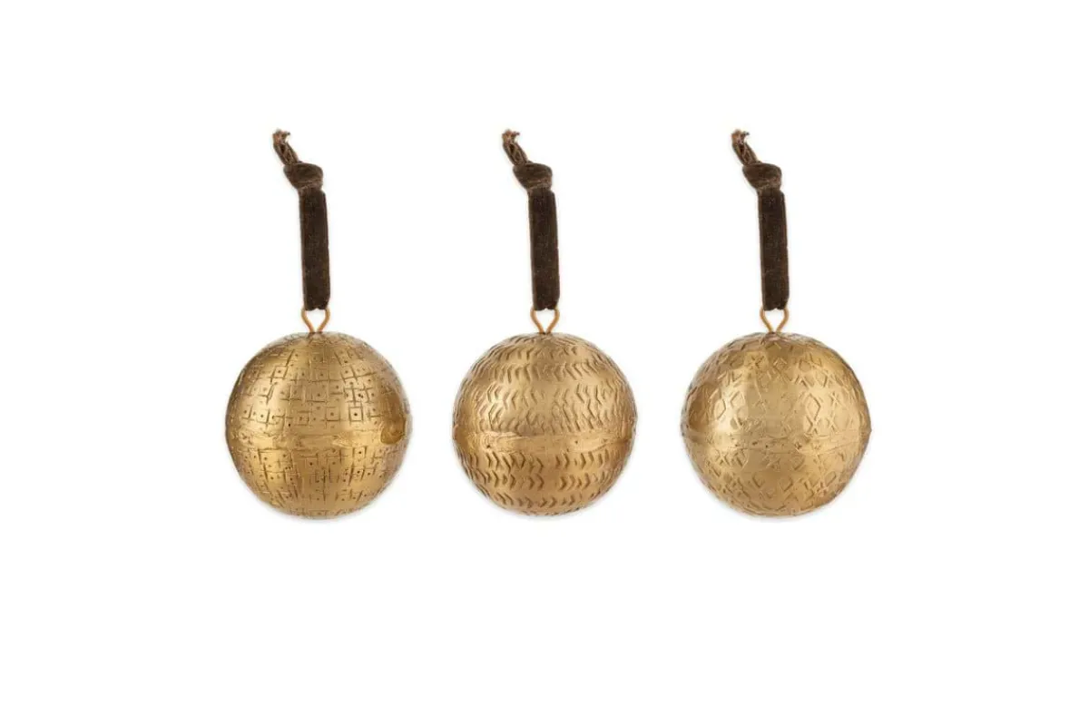 Baubles & Tree Decorations|Winter Berries^Nkuku Manya Metal Round Baubles - Brass - (Set of 3)