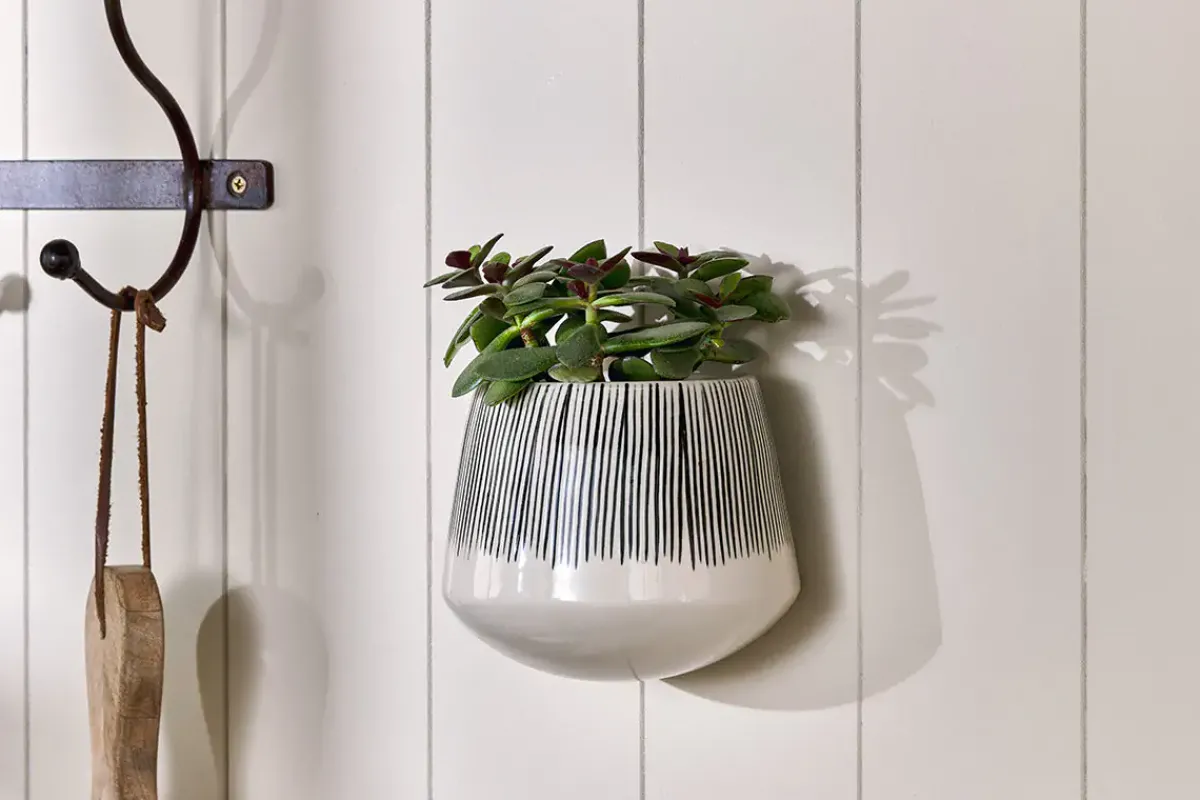 Decorative Home Accessories|Indoor Planters^Nkuku Matamba Ceramic Wall Hung Planter - Black Lines