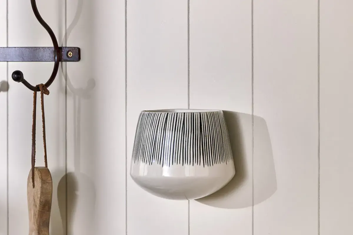Decorative Home Accessories|Indoor Planters^Nkuku Matamba Ceramic Wall Hung Planter - Black Lines
