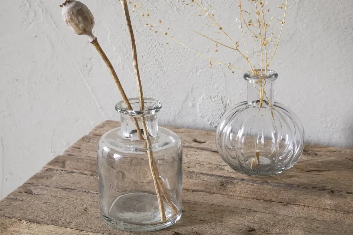 Desk Accessories|Decorative Pots & Vases^Nkuku Mayumi Recycled Glass Bud Vases - Clear (Set of 3)
