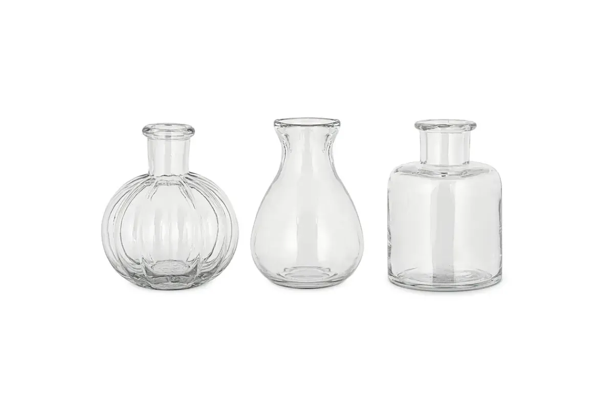 Desk Accessories|Decorative Pots & Vases^Nkuku Mayumi Recycled Glass Bud Vases - Clear (Set of 3)