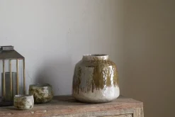 Vases|Decorative Pots & Vases^Nkuku Melina Reactive Glaze Vase - Olive & Natural