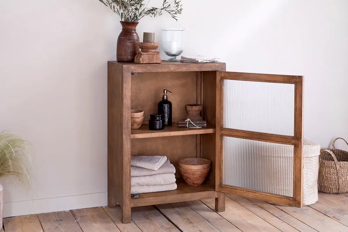 Home Office|Kitchen & Dining^Nkuku Mendani Mango Wood & Fluted Glass Glass Low Cabinet - Walnut Stain