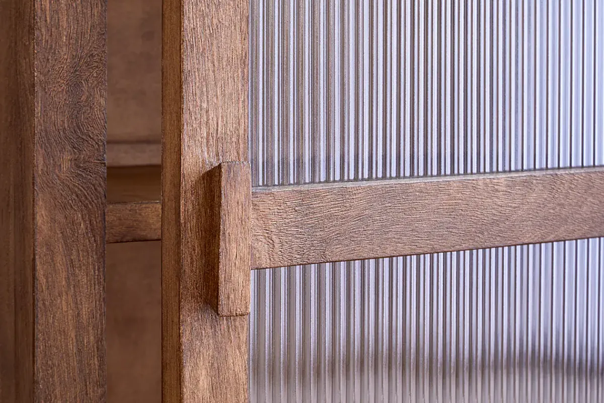Home Office|Kitchen & Dining^Nkuku Mendani Mango Wood & Fluted Glass Glass Low Cabinet - Walnut Stain