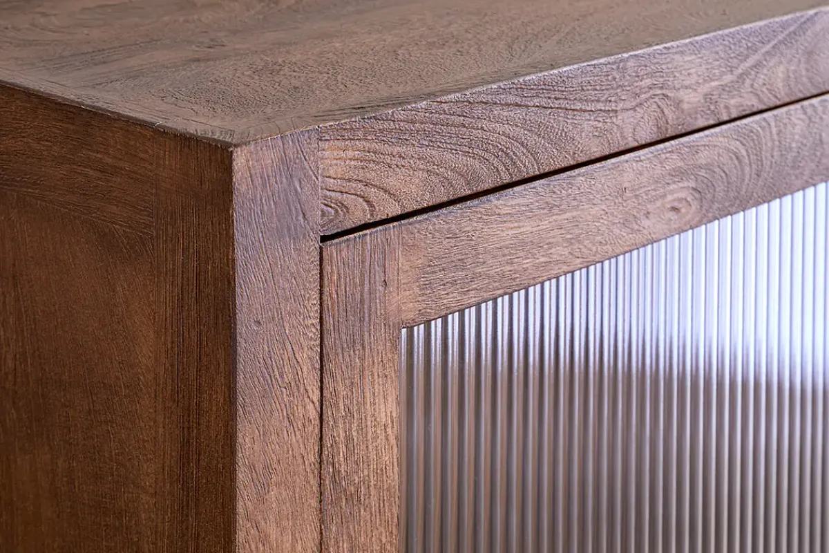 Home Office|Kitchen & Dining^Nkuku Mendani Mango Wood & Fluted Glass Glass Low Cabinet - Walnut Stain