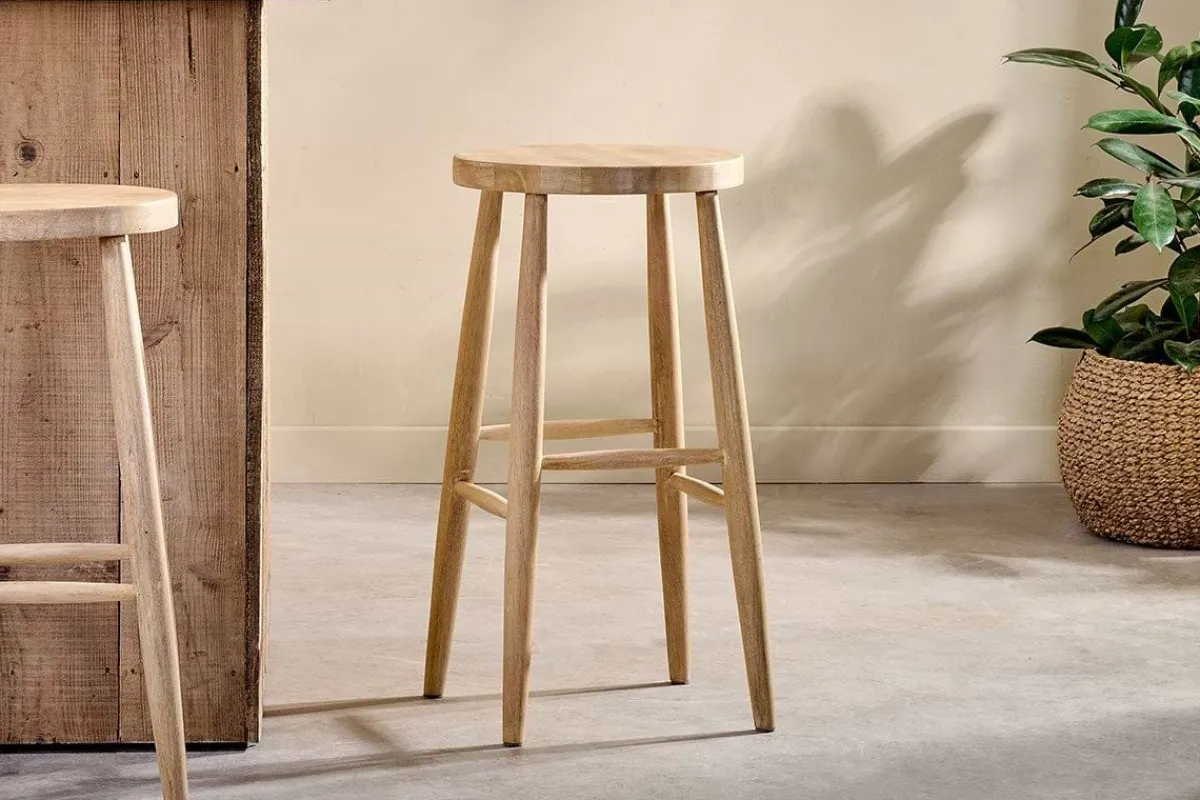 Kitchen & Dining|Bar Stools & Bar Chairs^Nkuku Mengwi Mango Wood Round Bar Stool - Natural