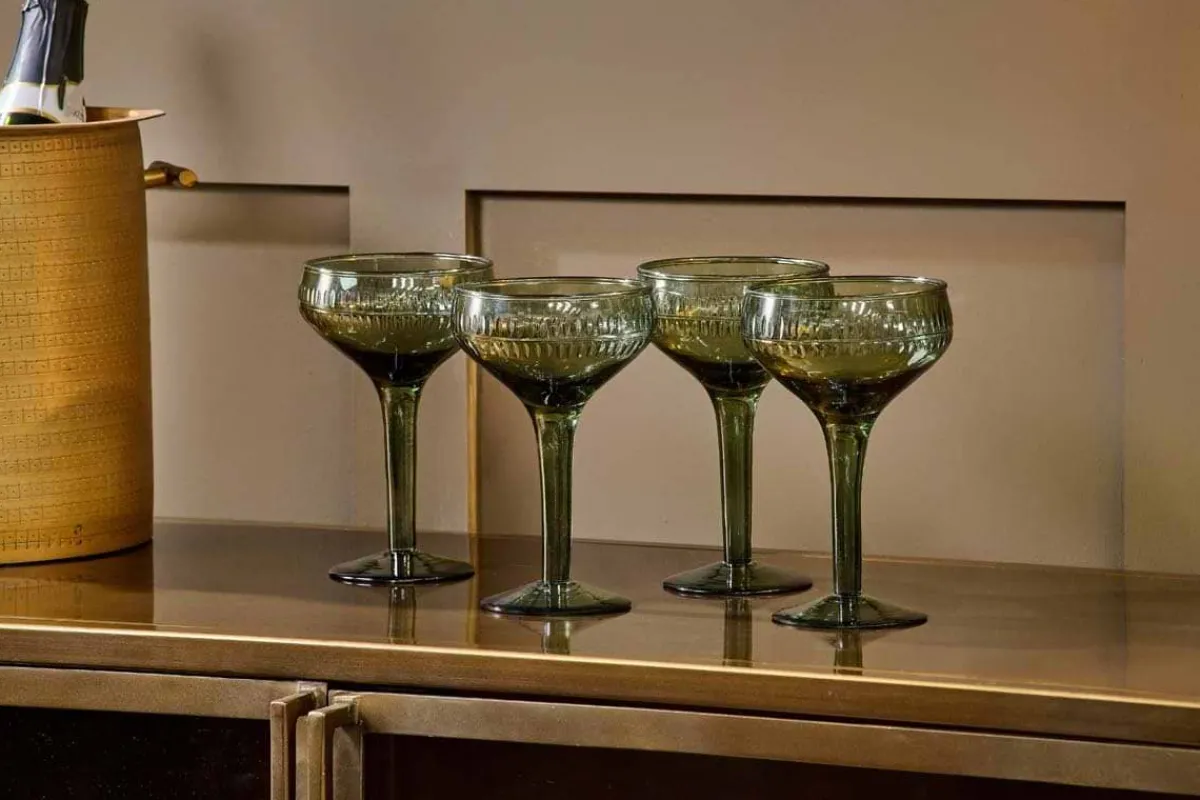 Barware|Entertaining Glasses^Nkuku Mila Champagne Glass - - (Set of 4) Dark Emerald