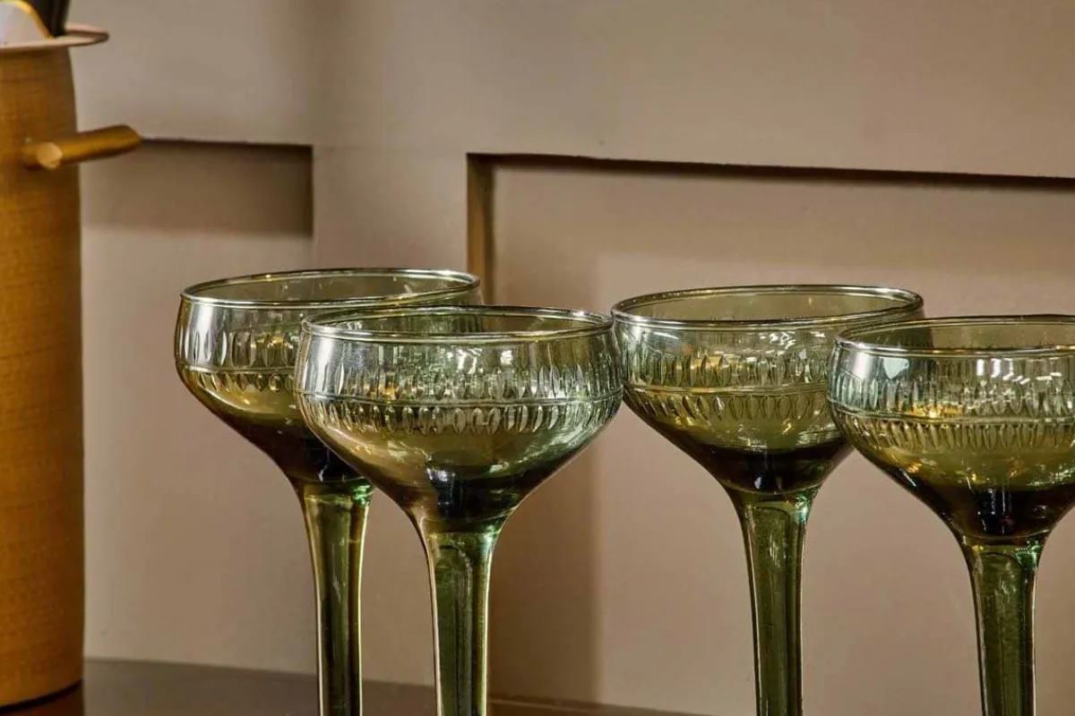 Barware|Entertaining Glasses^Nkuku Mila Champagne Glass - - (Set of 4) Dark Emerald