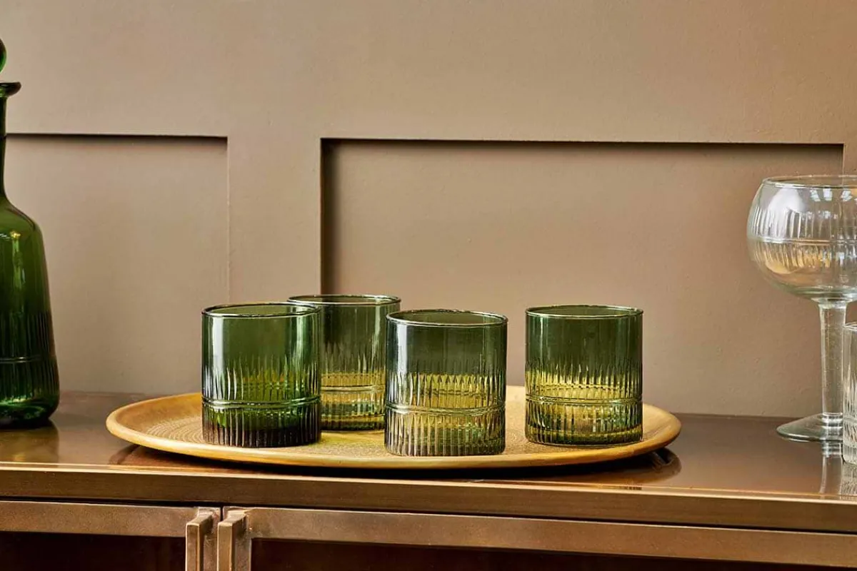 Barware|Entertaining Glasses^Nkuku Mila Tumbler - (Set of 4) Dark Emerald