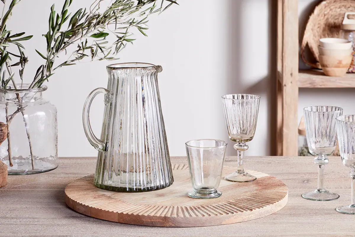 Jugs^Nkuku Minati Ribbed Glass Jug - Clear