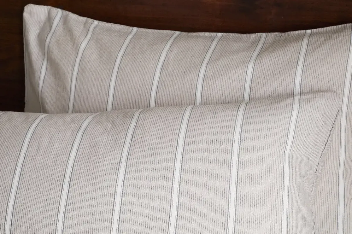 Bedroom Textiles|Bedroom^Nkuku Mora Hemp & Cotton Housewife Pillowcases - Stone Grey