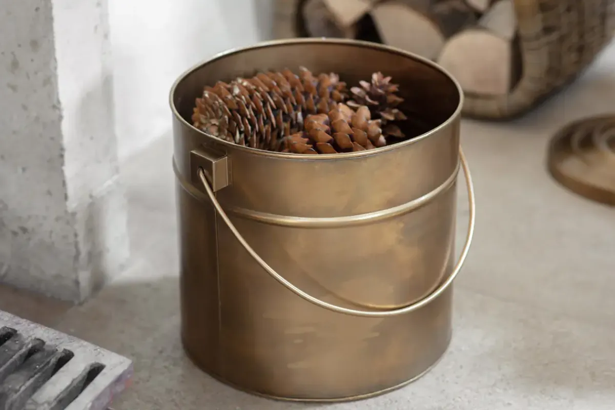 Baskets|Fireside^Nkuku Mosat Iron Fireside Bucket - Antique Brass