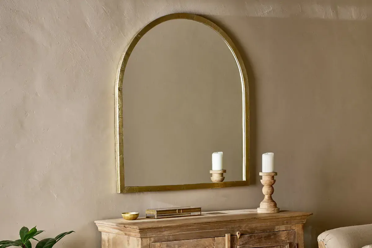 Wall Mirrors^Nkuku Murwara Arch Mirror - Antique Brass