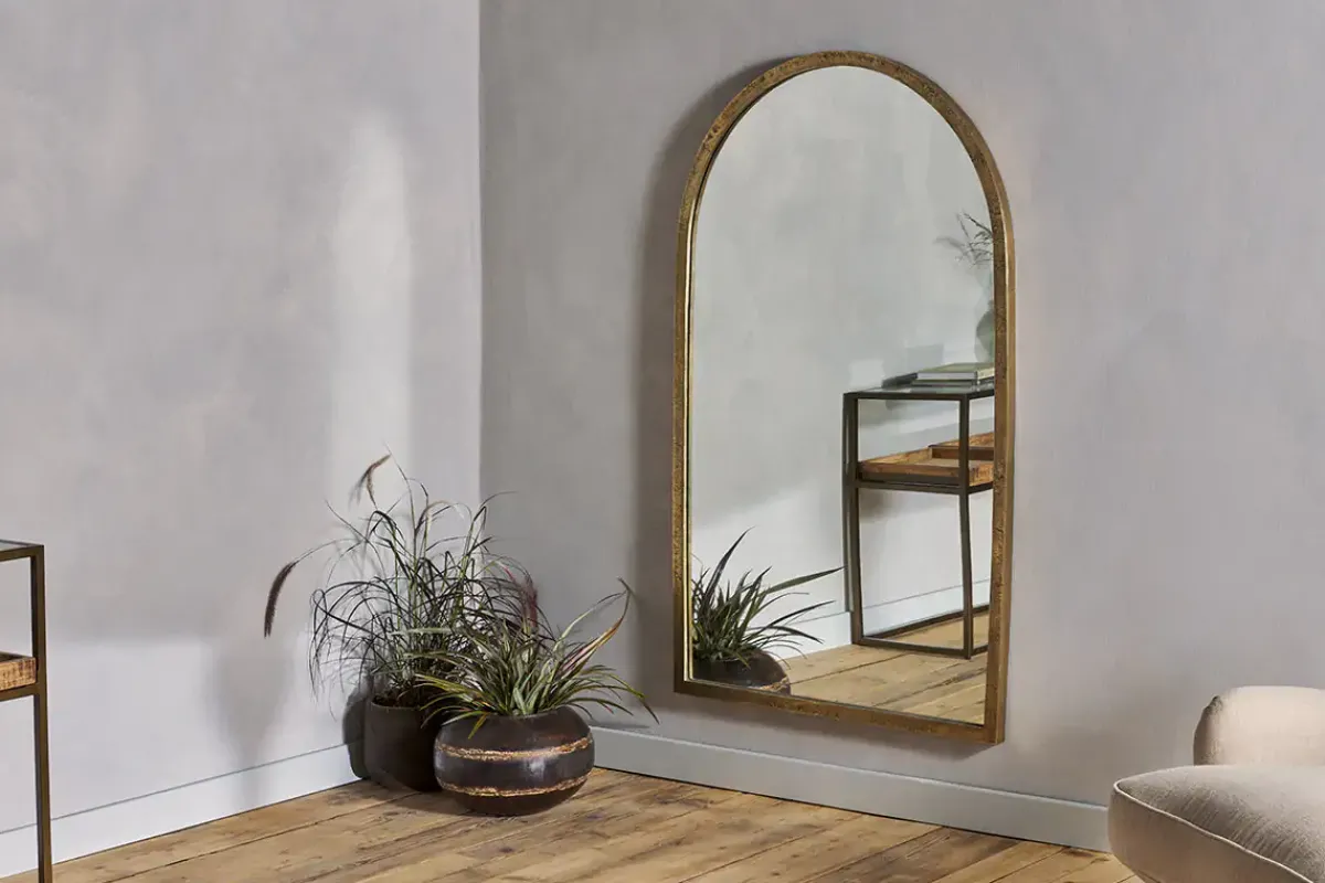 Full Length Mirrors^Nkuku Murwara Full Length Arched Mirror - Antique Brass