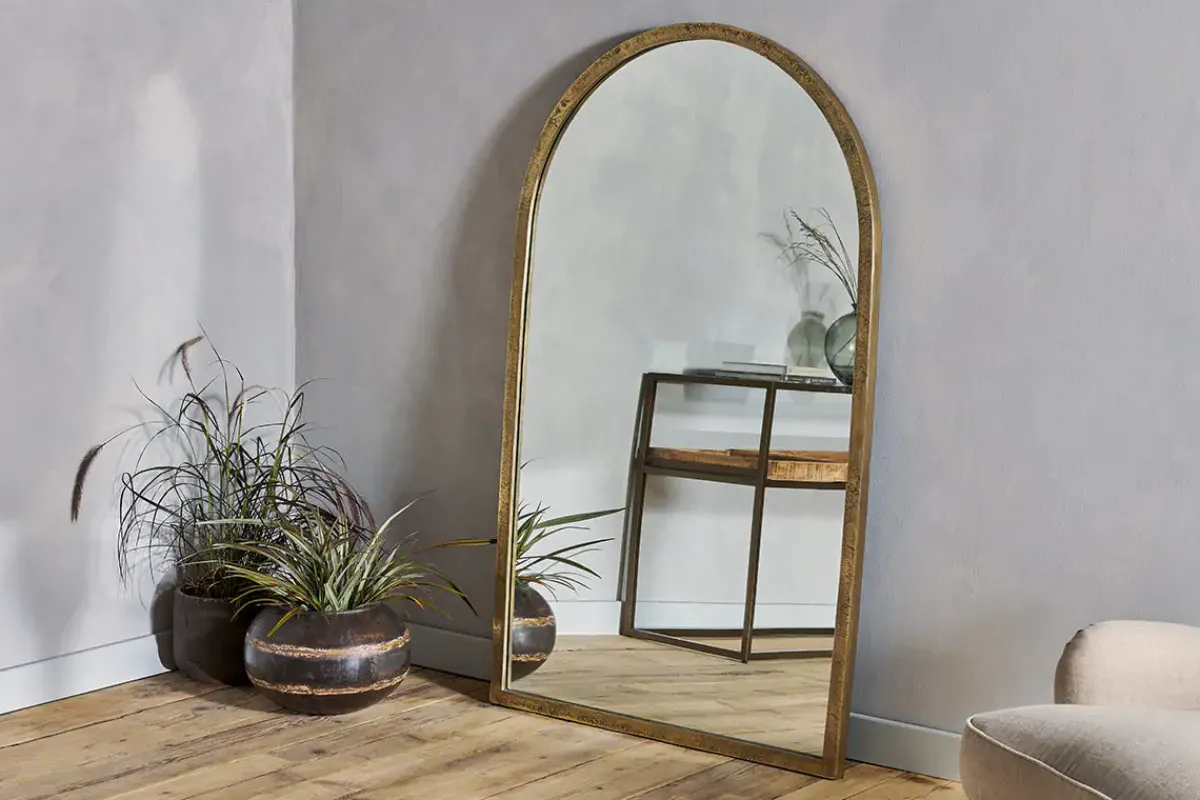Full Length Mirrors^Nkuku Murwara Full Length Arched Mirror - Antique Brass