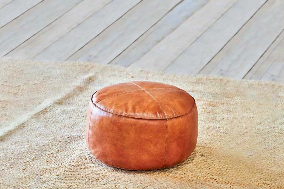 Living|Footstools & Poufs^Nkuku Nadu Leather Pouf - Aged Tan