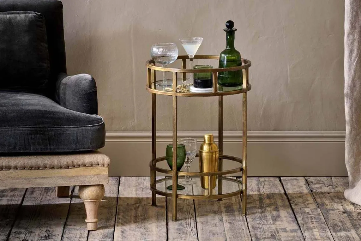 Kitchen & Dining|Living^Nkuku Nakuru Iron & Glass Drinks Table - Brass