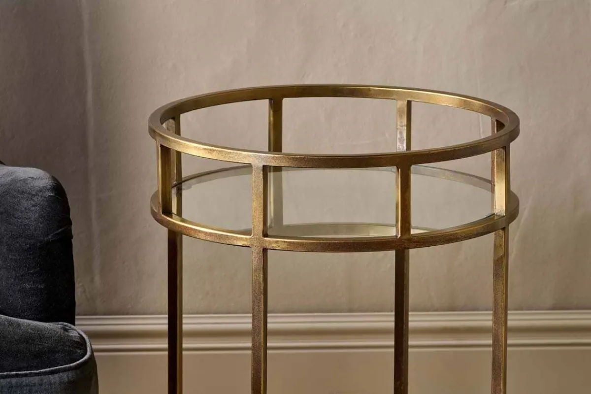 Kitchen & Dining|Living^Nkuku Nakuru Iron & Glass Drinks Table - Brass