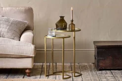 Living|Side Tables^Nkuku Nakuru Iron & Glass Side Table Set - Brass