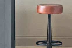 Kitchen & Dining|Bar Stools & Bar Chairs^Nkuku Narwana Leather Round Stool - Chocolate Brown