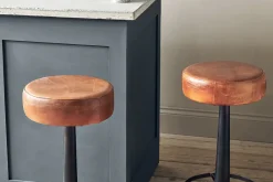 Kitchen & Dining|Bar Stools & Bar Chairs^Nkuku Narwana Leather Round Stool - Aged Tan